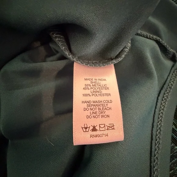 1. State Green Metallic Tiered Long Sleeve Shift Party Dress - Picture 8 of 8